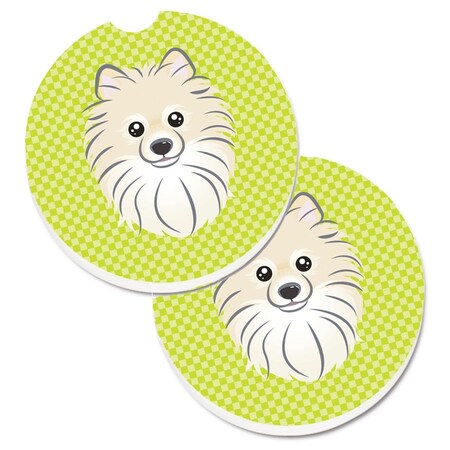 Carolines Treasures Checkerboard Lime Green Pomeranian Cup Holder Car Coaster, PK2 BB1269CARC